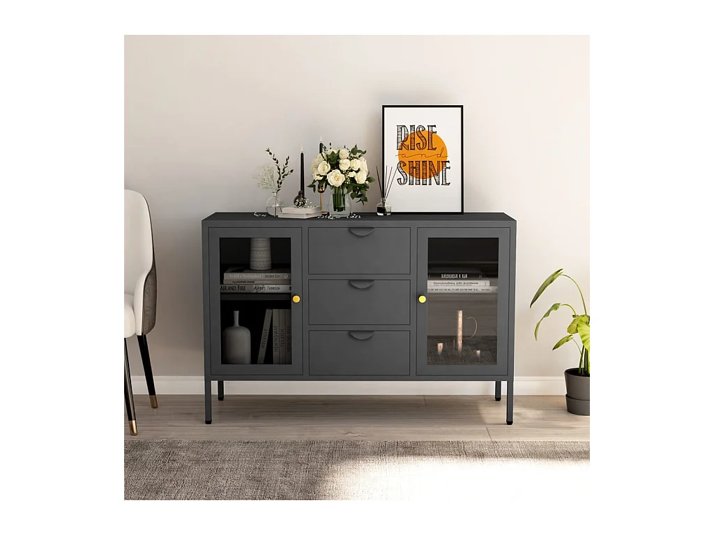 Buffet Anthracite 105x35x70 cm Acier et verre trempé FR95019