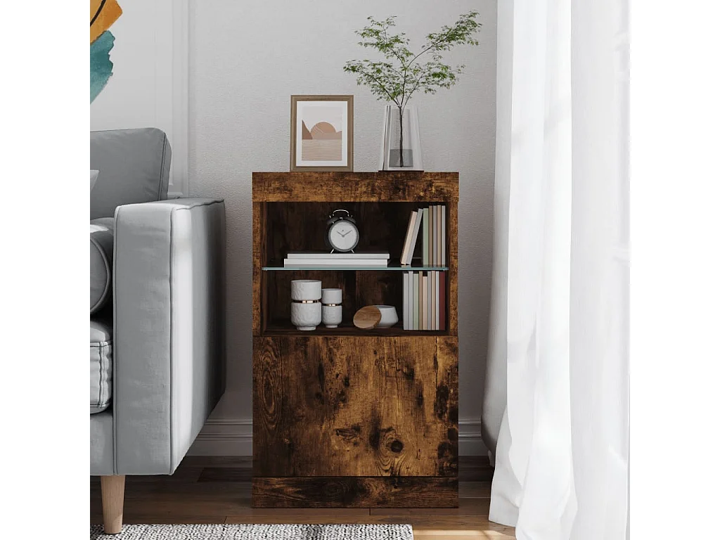 Buffet avec lumières LED chêne fumé 41x37x67 cm FR72282