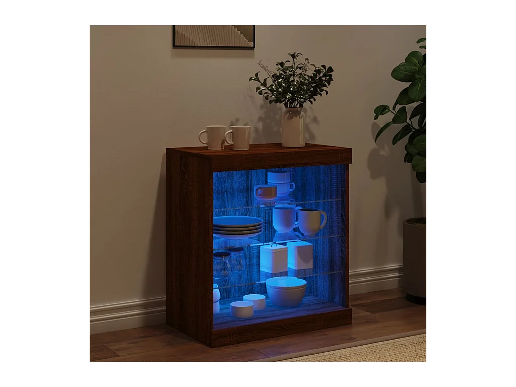 Buffet avec lumières LED chêne marron 60,5x37x67 cm FR72557