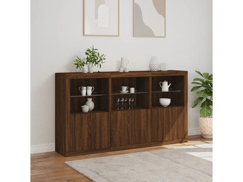 Dressoir met LED-verlichting 181,5x37x100 cm bruin eikenkleur BE402990