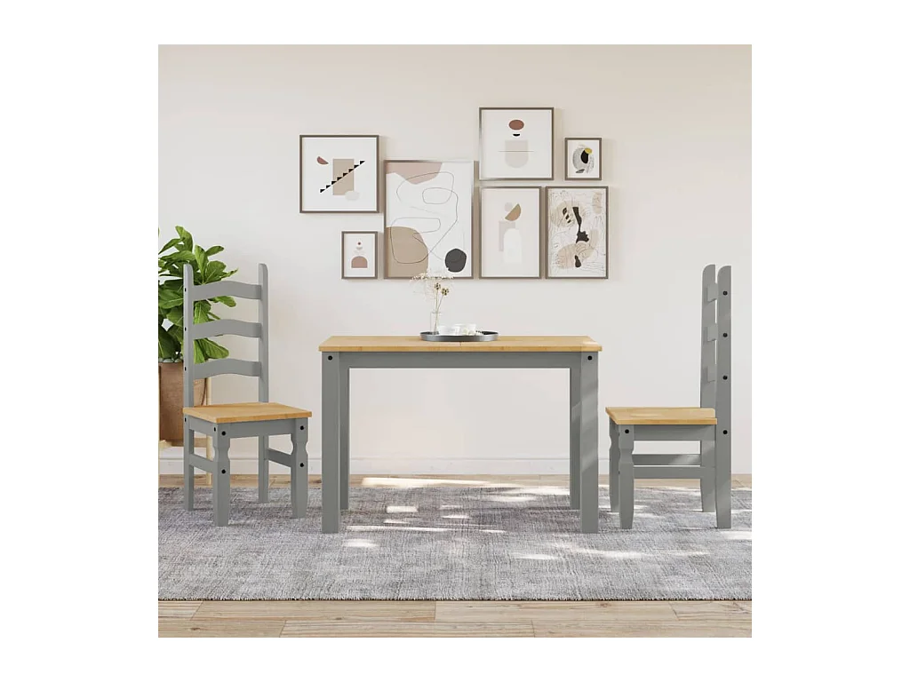 Lot de 2 Chaises à manger Corona gris bois massif de pin FR49092
