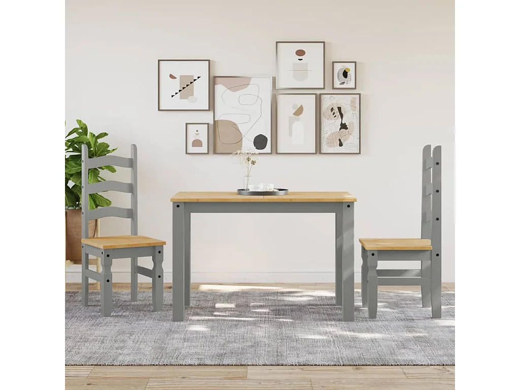Lot de 2 Chaises à manger Corona gris bois massif de pin FR49092