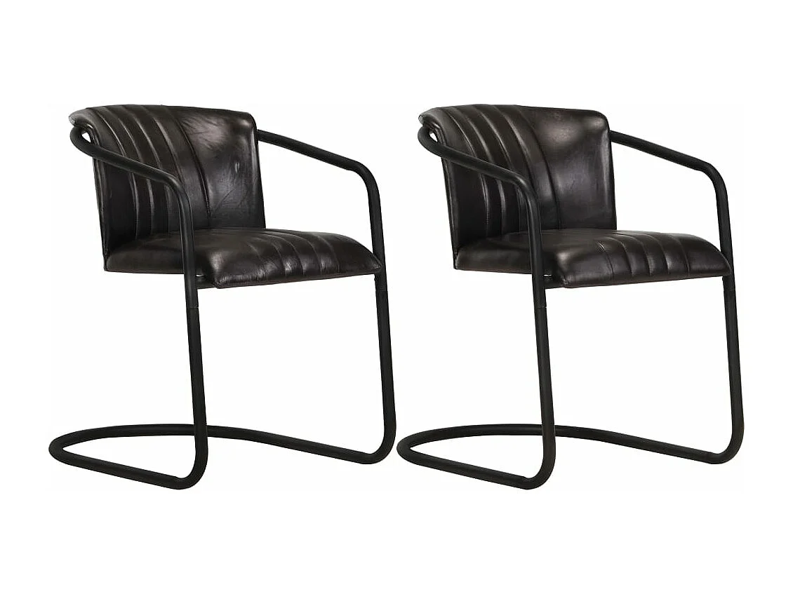 Lot de 2 Chaises à manger noir cuir véritable FR82949