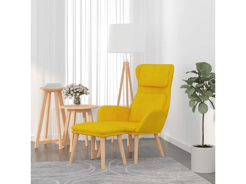 Relaxstoel met voetenbank fluweel mosterdgeel BE966631