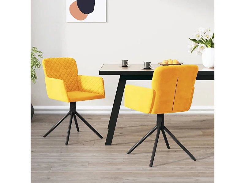 Lot de 2 Chaises pivotantes à manger Jaune Velours FR61994