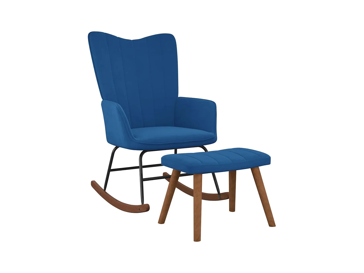Silla mecedora con reposapiés terciopelo azul ES607202