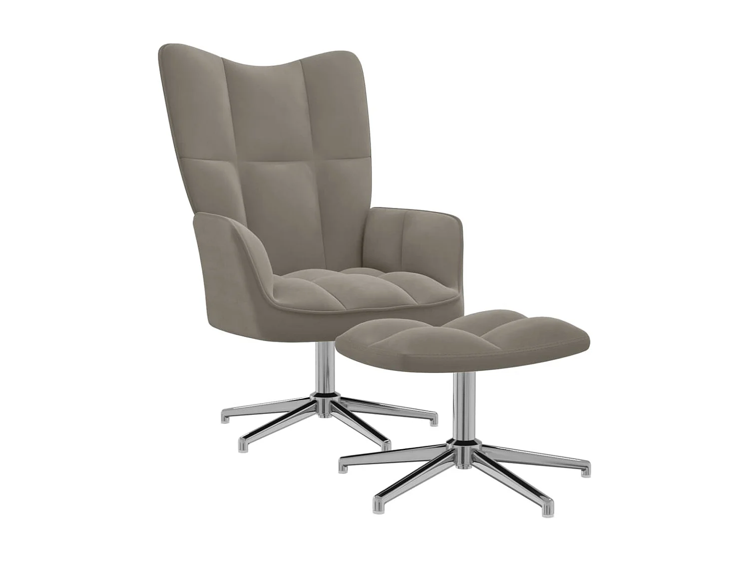 Relaxstoel met voetenbank fluweel lichtgrijs BE929814