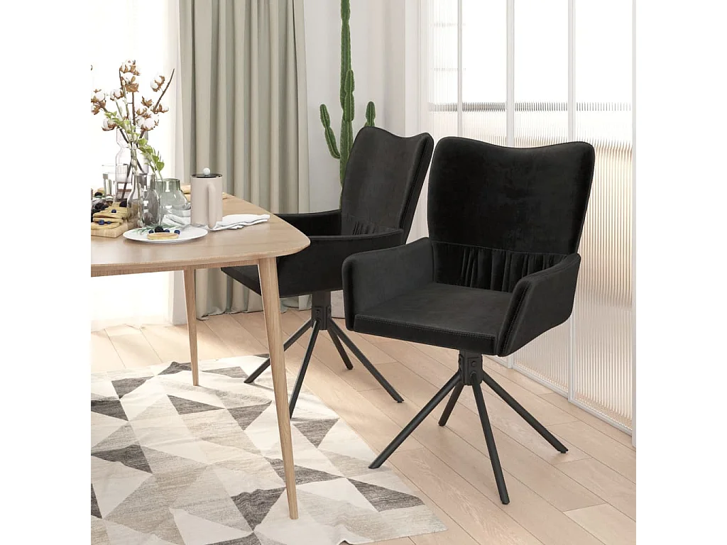 Lot de 2 Chaises pivotantes à manger Noir Velours FR28958
