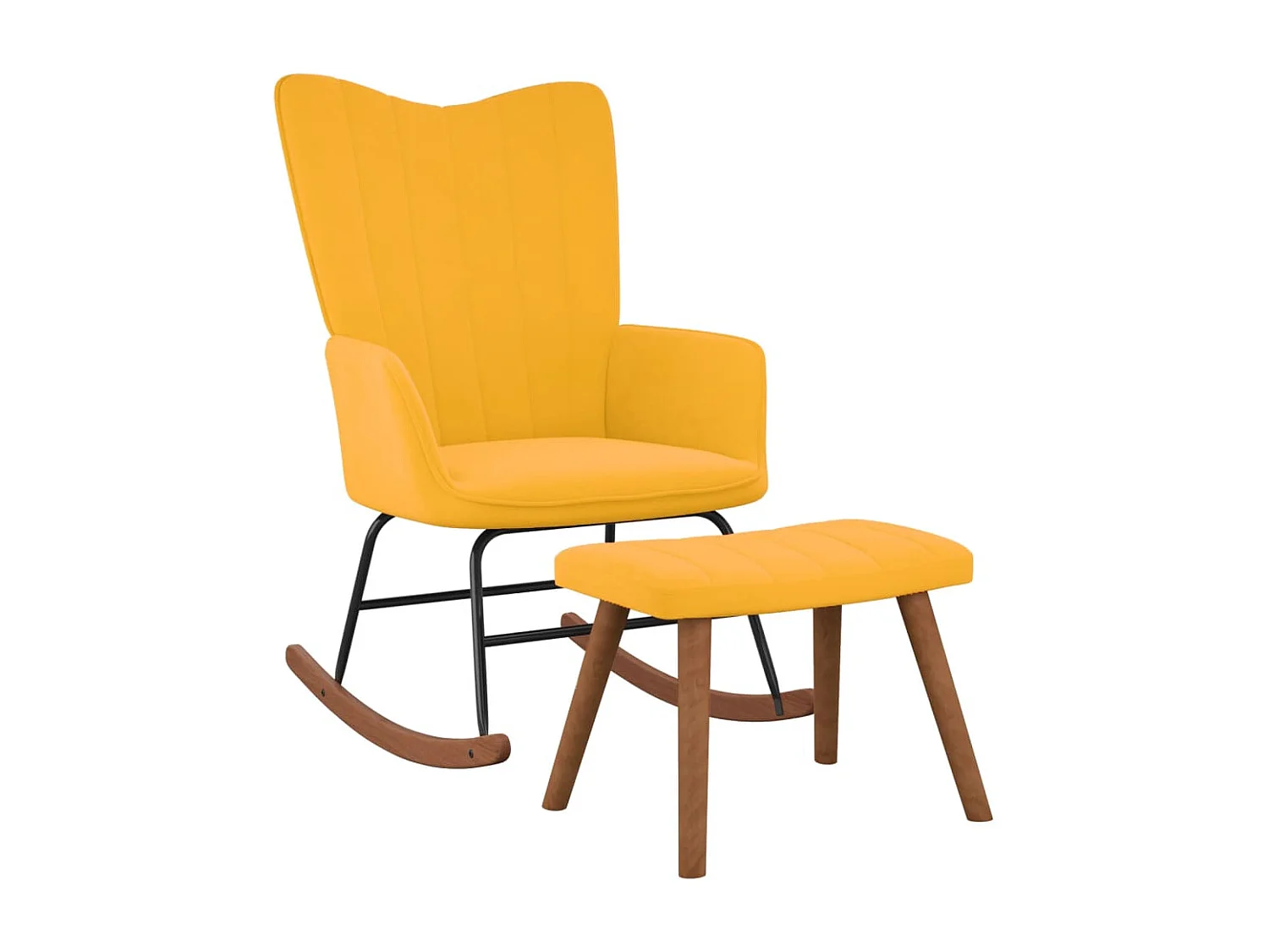 Silla mecedora con reposapiés tela amarillo mostaza ES867468