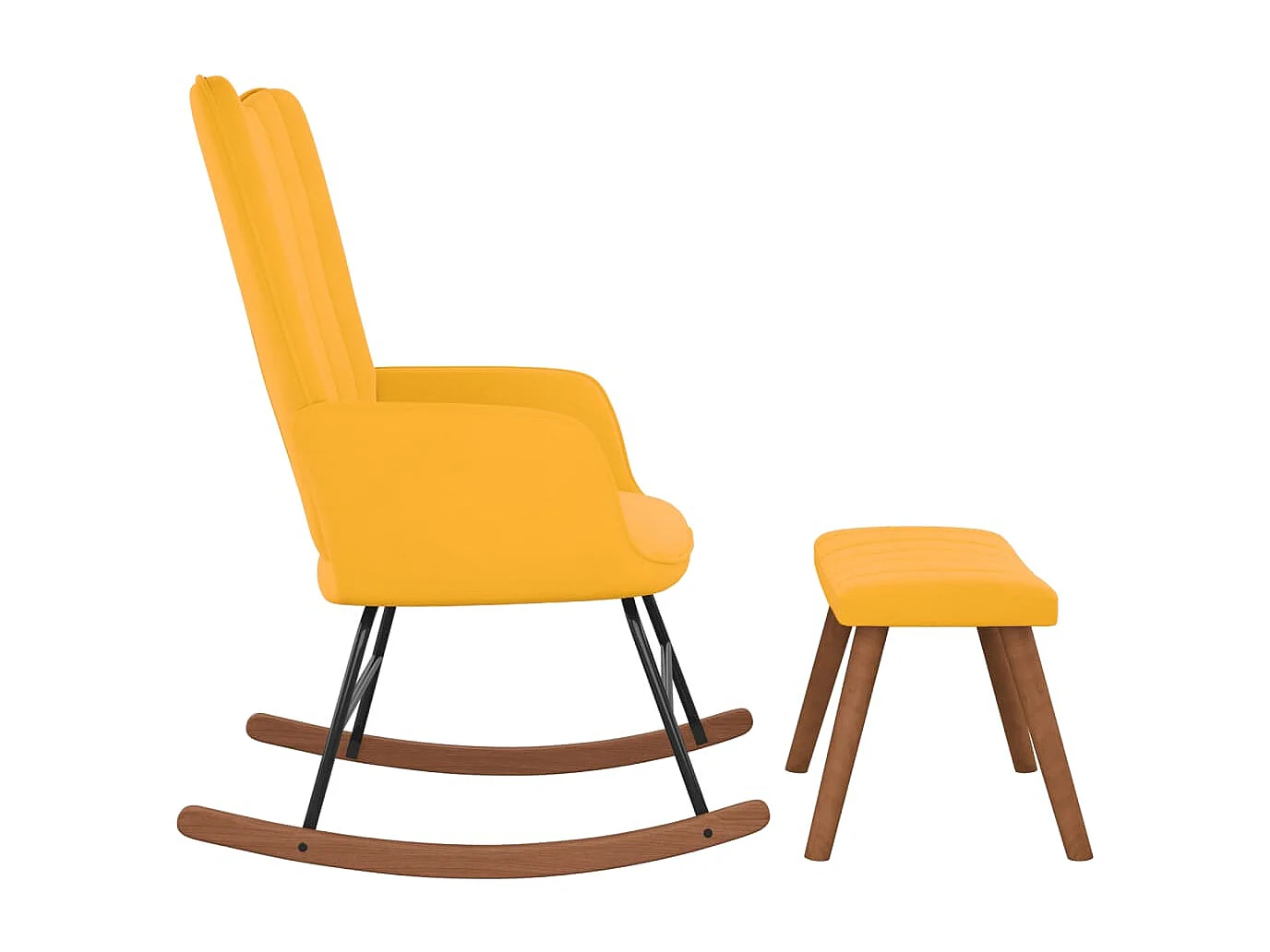 Silla mecedora con reposapiés tela amarillo mostaza ES867468