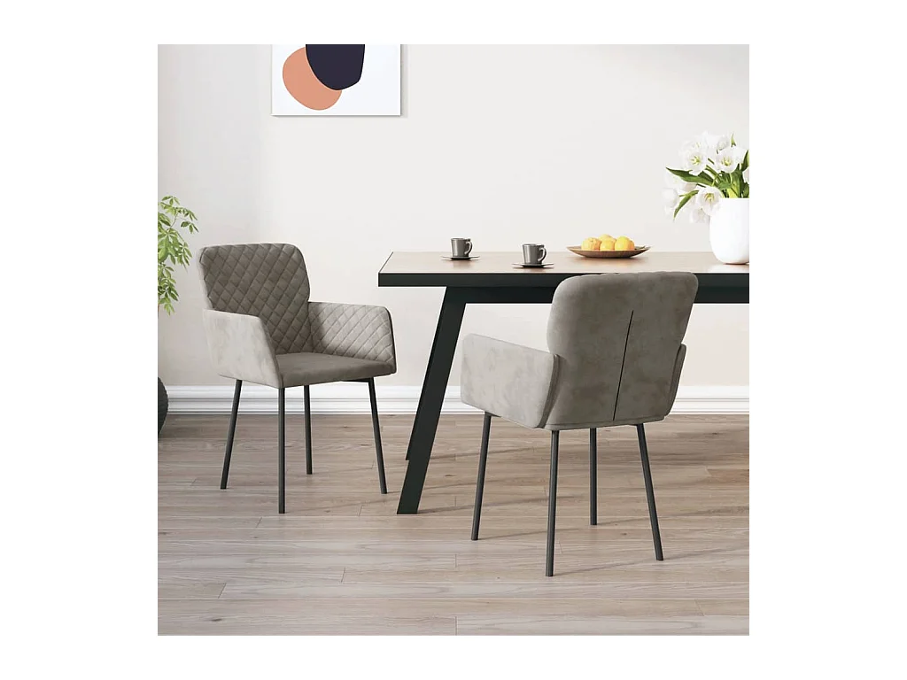 Lot de 2 Chaises à manger Gris clair Velours FR87764