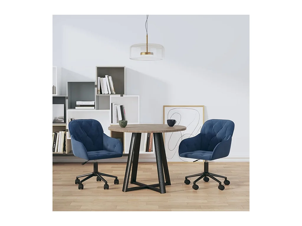 Lot de 2 Chaises pivotantes à manger Bleu Velours FR19618