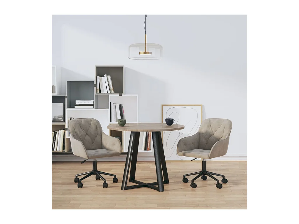Lot de 2 Chaises pivotantes à manger Gris clair Velours FR91214