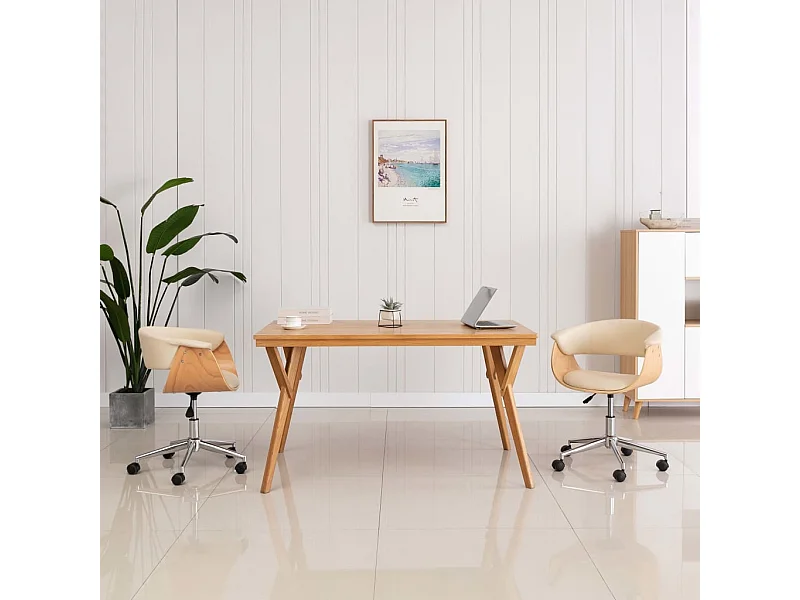 Lot de 2 Chaises pivotantes à manger crème similicuir FR64334