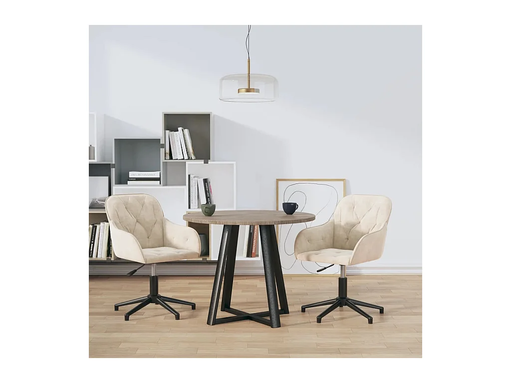 Lot de 2 Chaises pivotantes à manger Crème Velours FR35138
