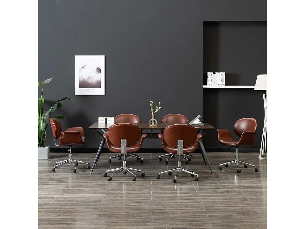 Lot de 6 Chaises pivotantes à manger marron similicuir FR58627