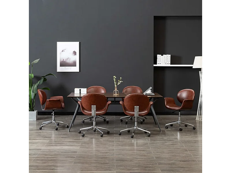 Lot de 6 Chaises pivotantes à manger marron similicuir FR58627