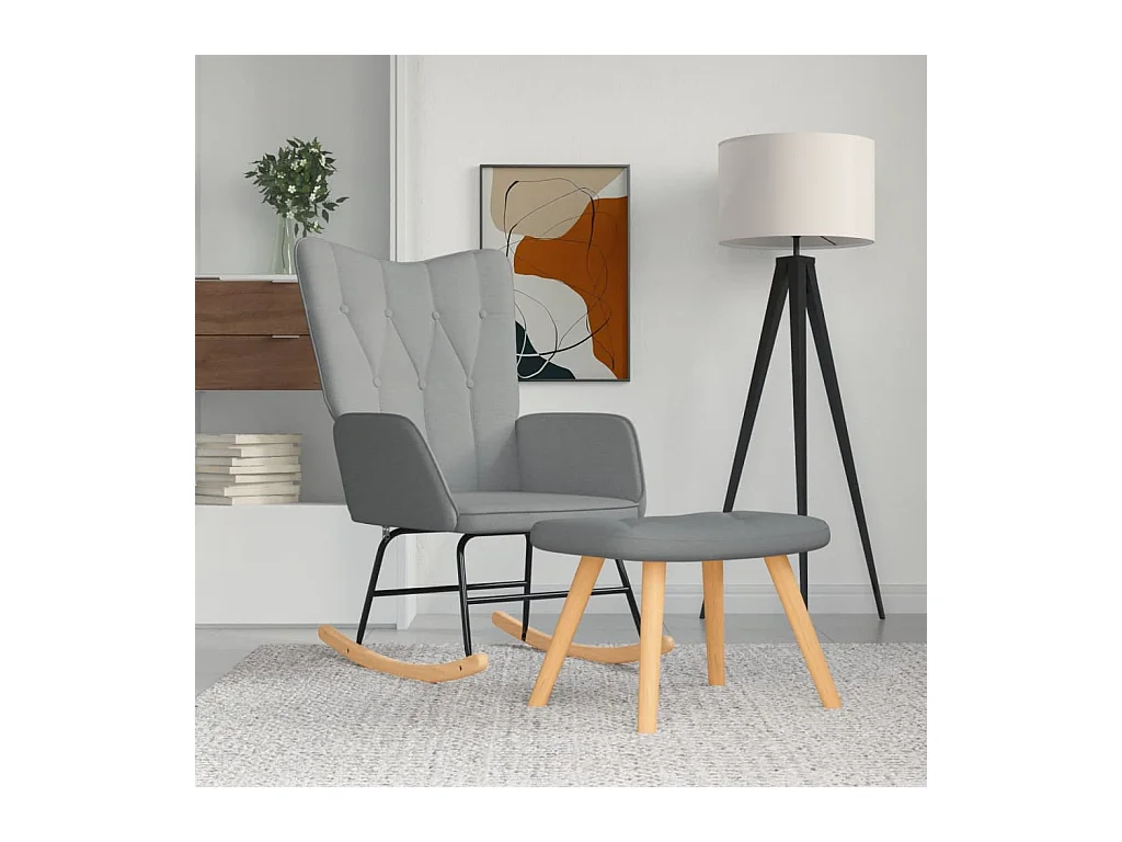 Chaise à bascule avec tabouret Gris clair Tissu FR66848