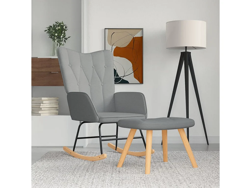 Chaise à bascule avec tabouret Gris clair Tissu FR66848