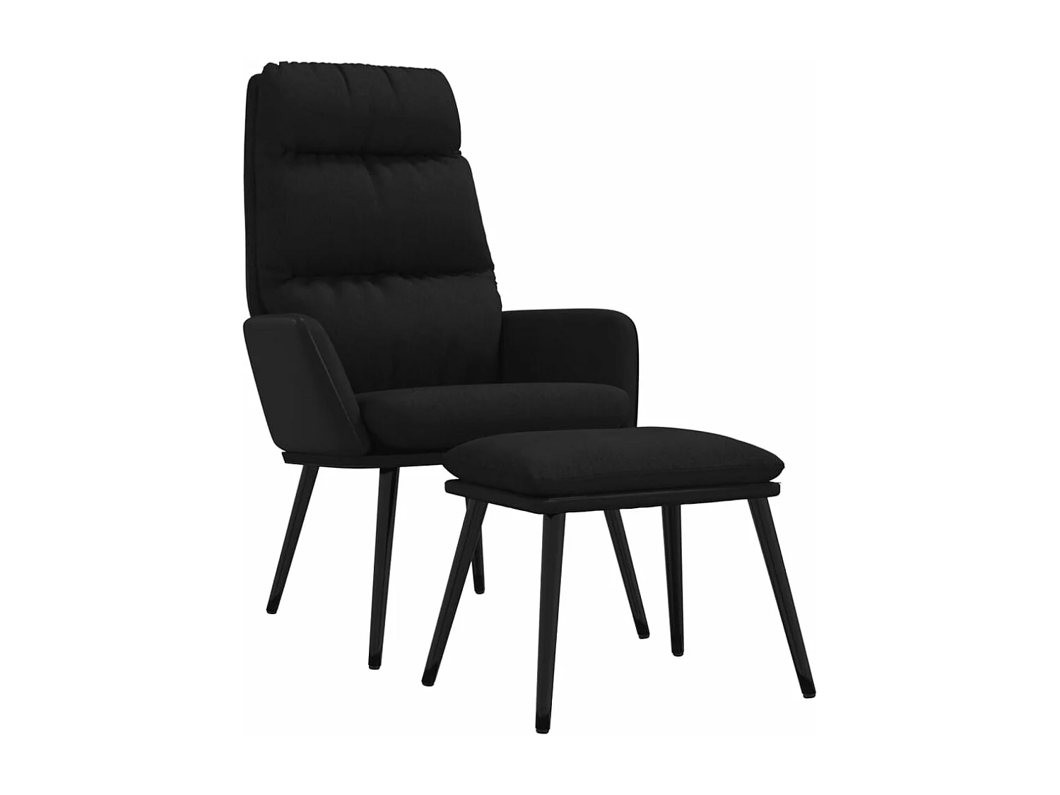 Sillón de relax con taburete de tela y cuero sintético negro ES623494