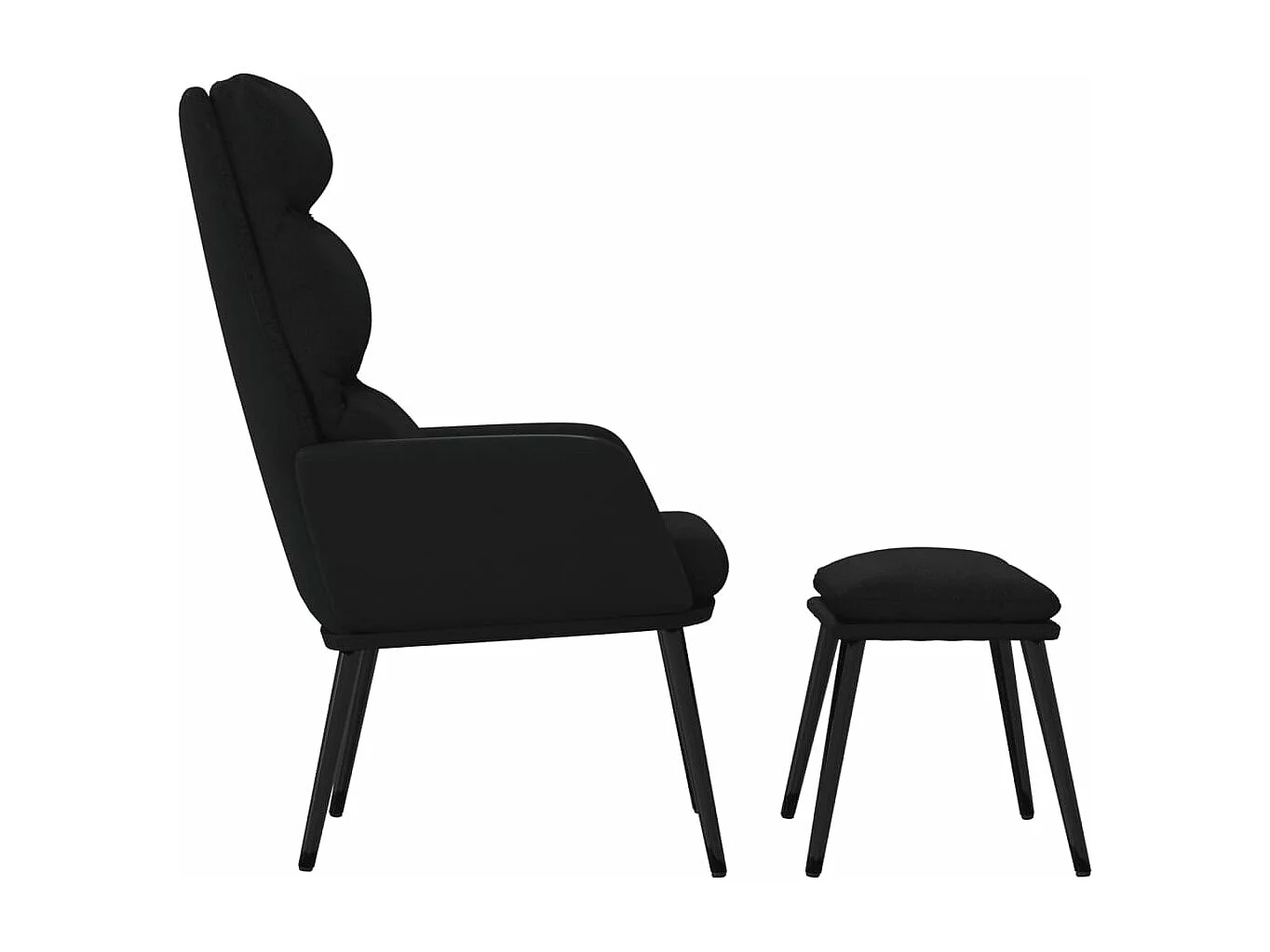 Sillón de relax con taburete de tela y cuero sintético negro ES623494
