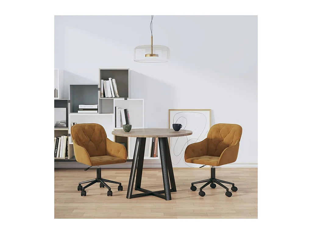 Lot de 2 Chaises pivotantes à manger Marron Velours FR37317