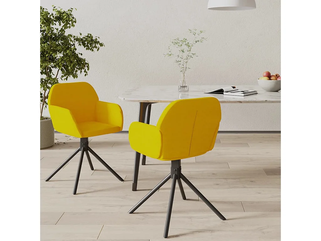 Lot de 2 Chaises pivotantes à manger Jaune Velours FR83874