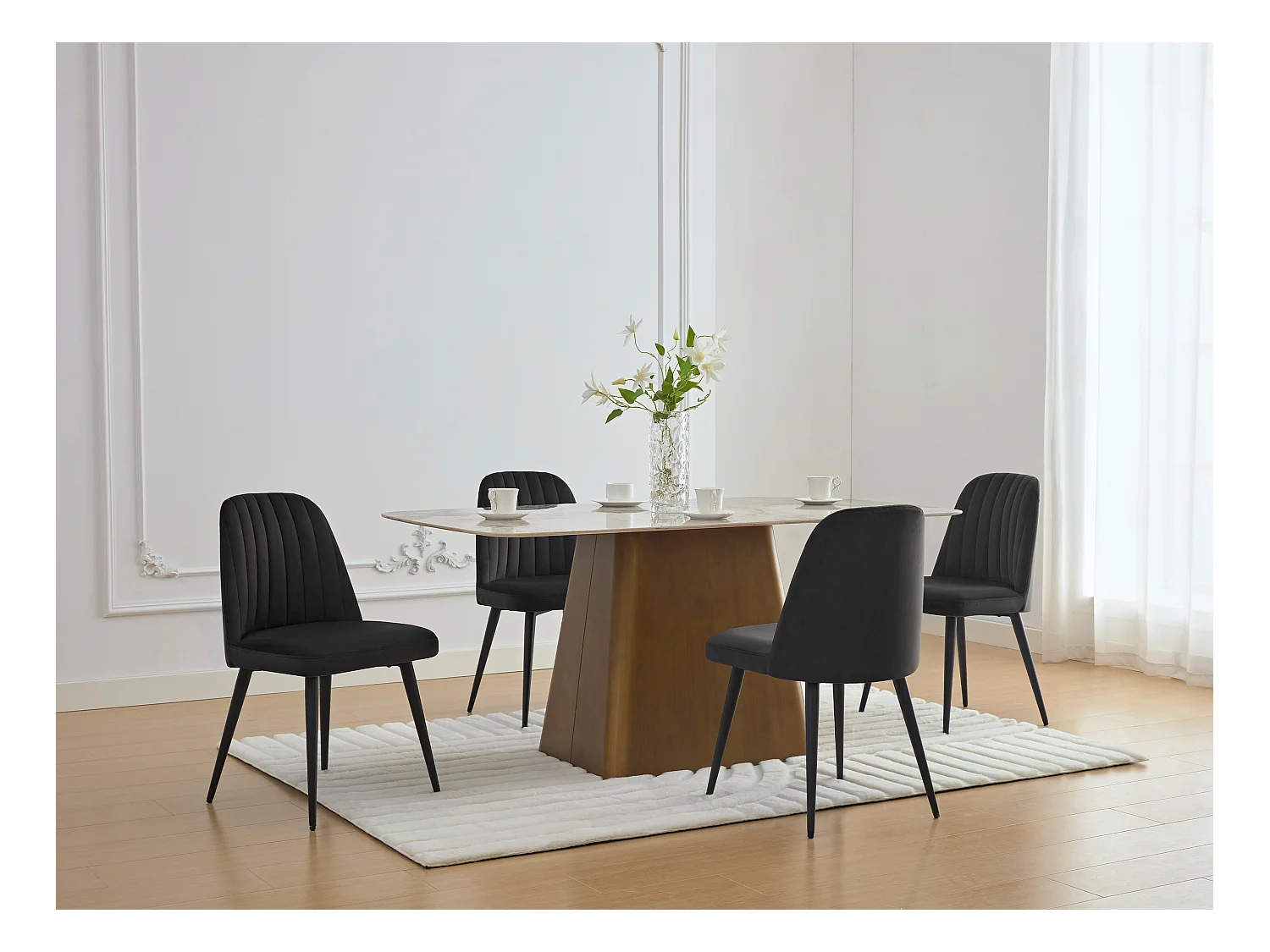 Lot de 6 chaises en velours et métal - Noir - ELEANA