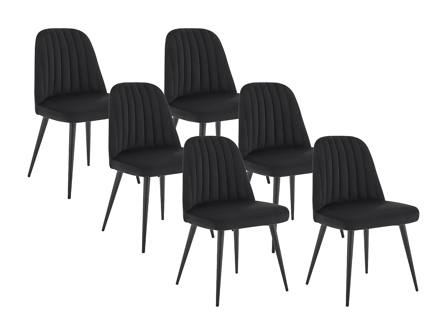 Lot de 6 chaises en velours et métal - Noir - ELEANA