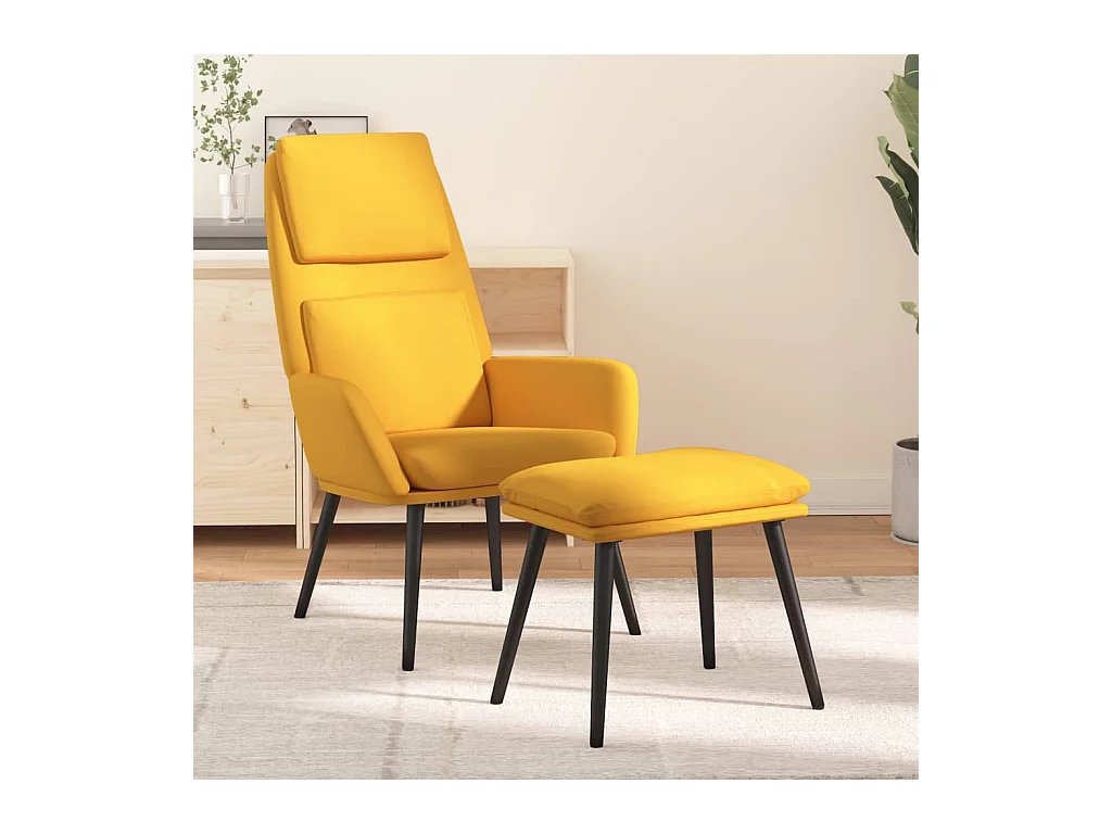 Relaxstoel met voetenbank stof mosterdgeel BE987106