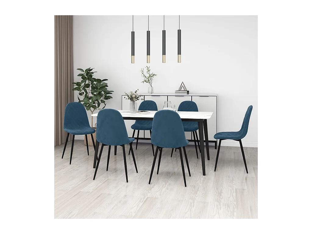 Lot de 6 Chaises à manger bleu velours FR72443