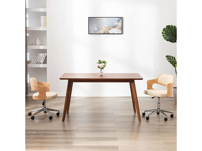 Eetkamerstoelen draaibaar 2 st gebogen hout en kunstleer crème BE945940