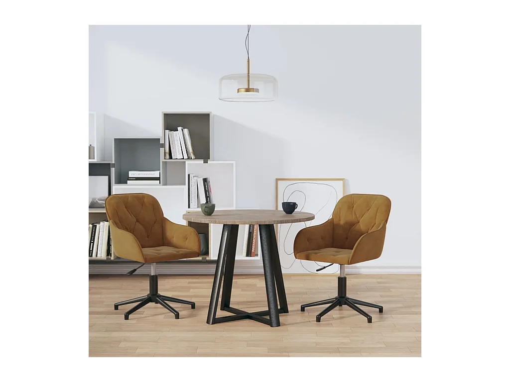 Lot de 2 Chaises pivotantes à manger Marron Velours FR46636