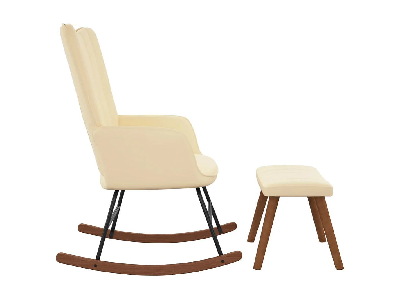 Chaise à bascule avec repose-pied Blanc crème Velours FR92576