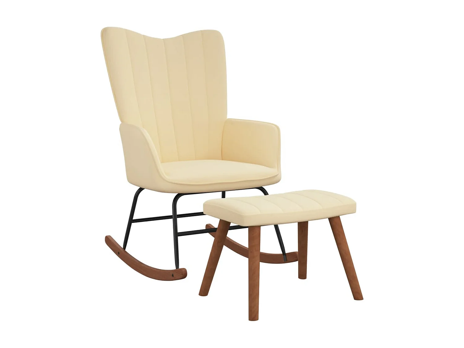 Chaise à bascule avec repose-pied Blanc crème Velours FR92576