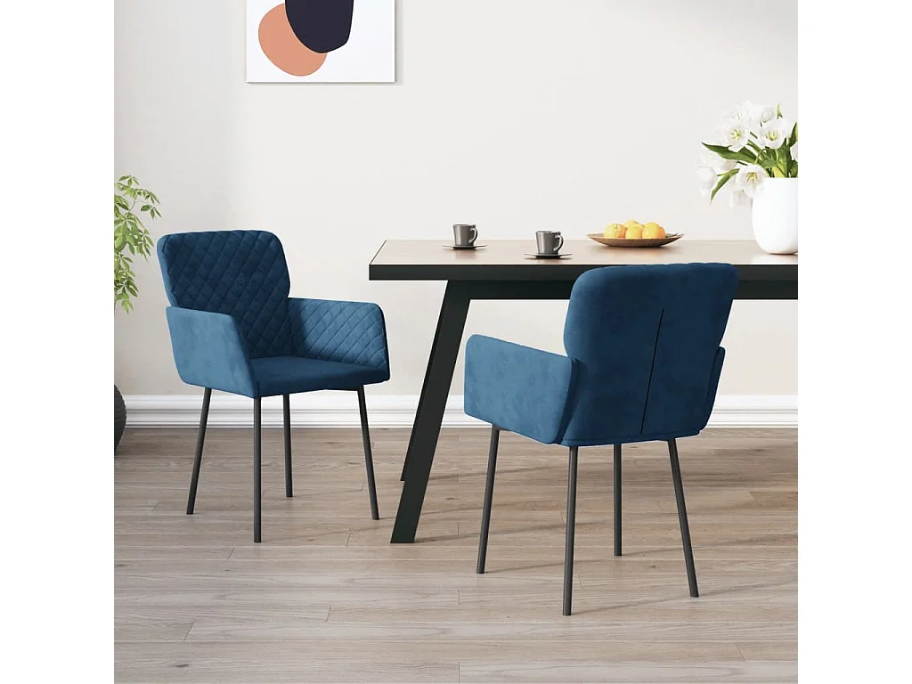 Lot de 2 Chaises à manger Bleu Velours FR49017