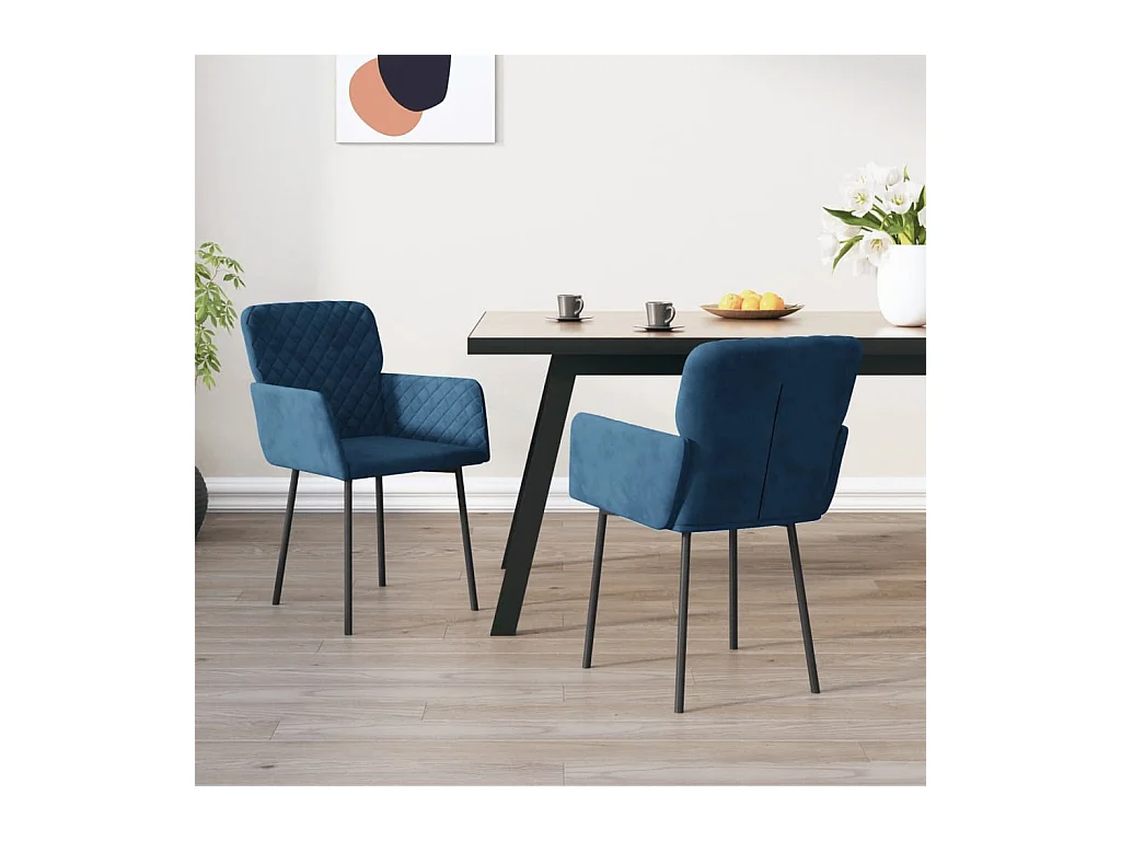 Lot de 2 Chaises à manger Bleu Velours FR49017