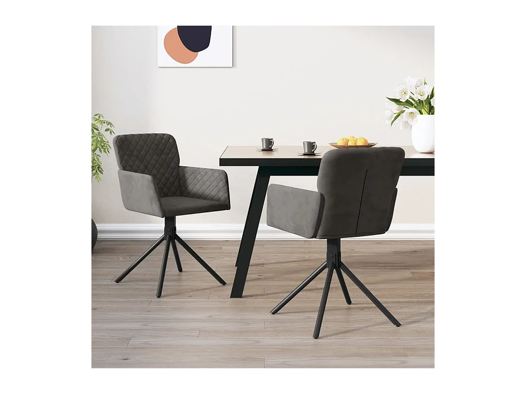 Lot de 2 Chaises pivotantes à manger Gris foncé Velours FR17899