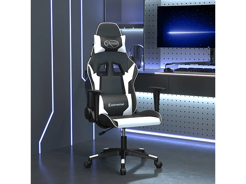 Cadeira gaming massagens couro artificial preto e branco PT858636