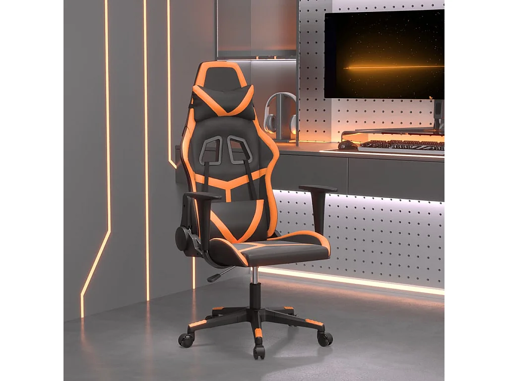 Silla gaming de masaje cuero sintético negro y naranja ES244239