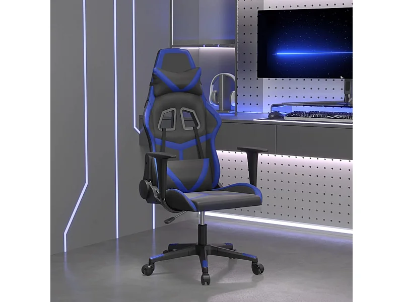 Silla gaming de masaje cuero sintético negro y azul ES485373