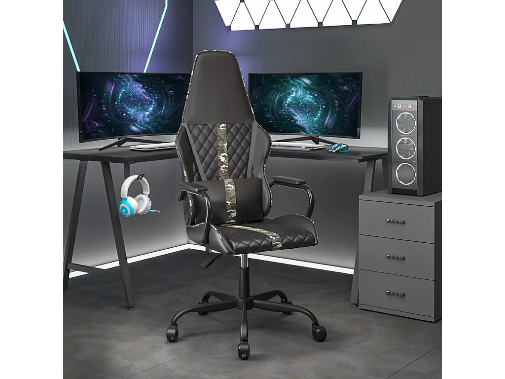 Cadeira gaming couro artificial preto e camuflado PT462596