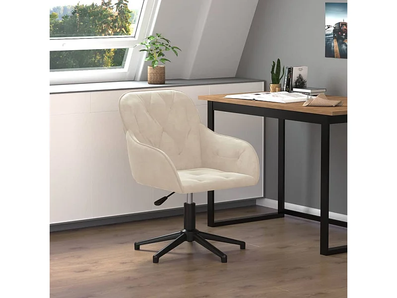Silla de oficina giratoria de terciopelo color crema ES878571