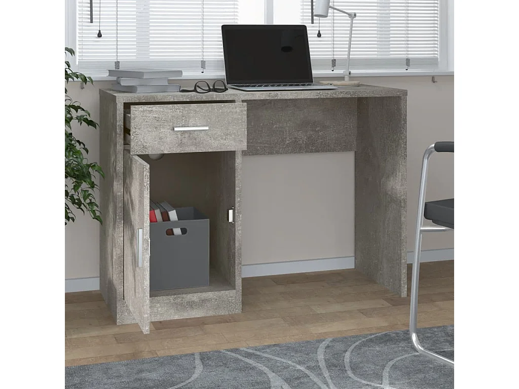 Bureau met kast en lade 100x40x73 cm bewerkt hout betongrijs BE317068