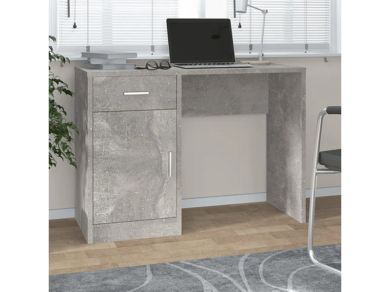 Bureau met kast en lade 100x40x73 cm bewerkt hout betongrijs BE317068