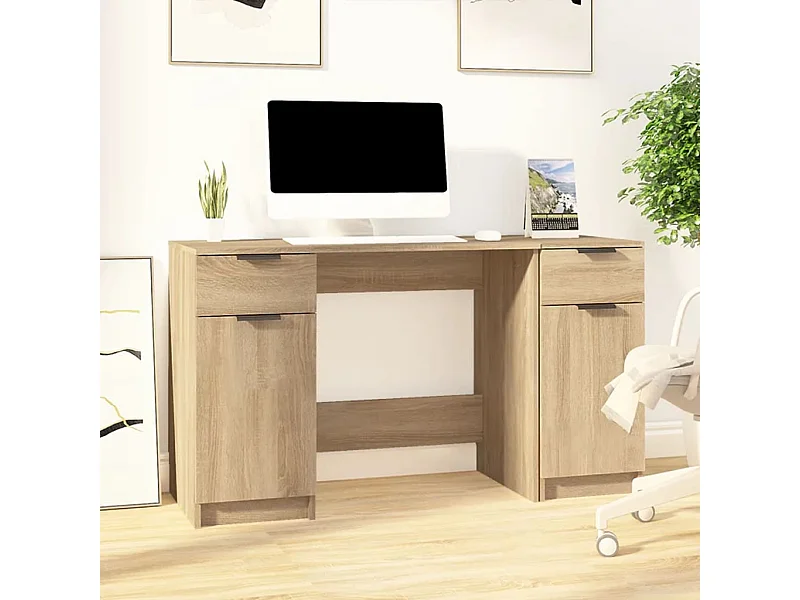 Bureau met bijzetkast bewerkt hout sonoma eikenkleurig BE280029