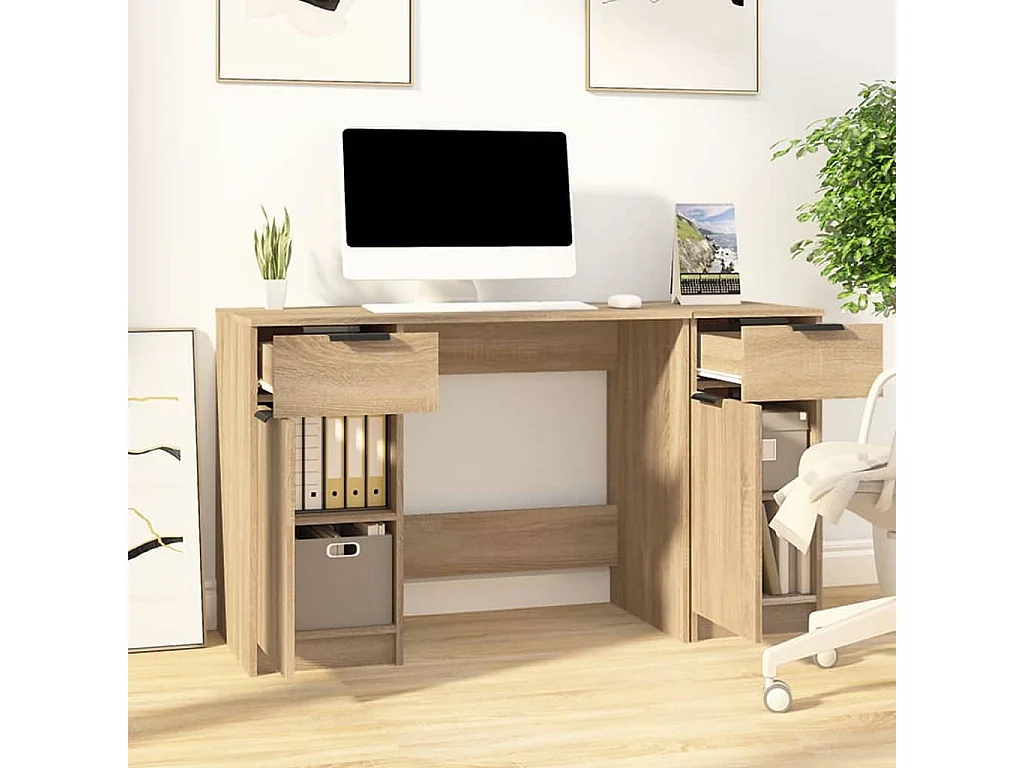 Bureau met bijzetkast bewerkt hout sonoma eikenkleurig BE280029