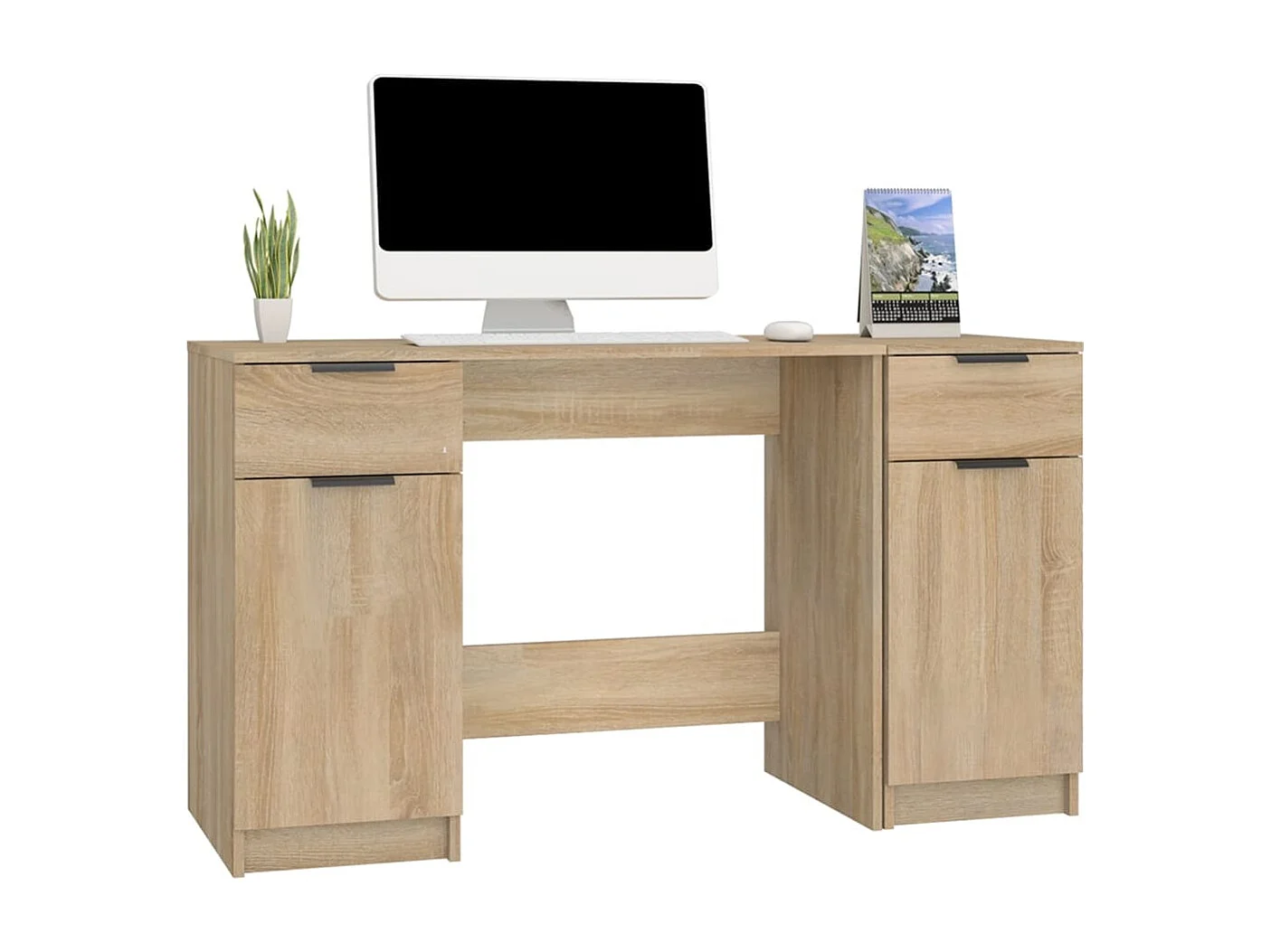 Bureau met bijzetkast bewerkt hout sonoma eikenkleurig BE280029