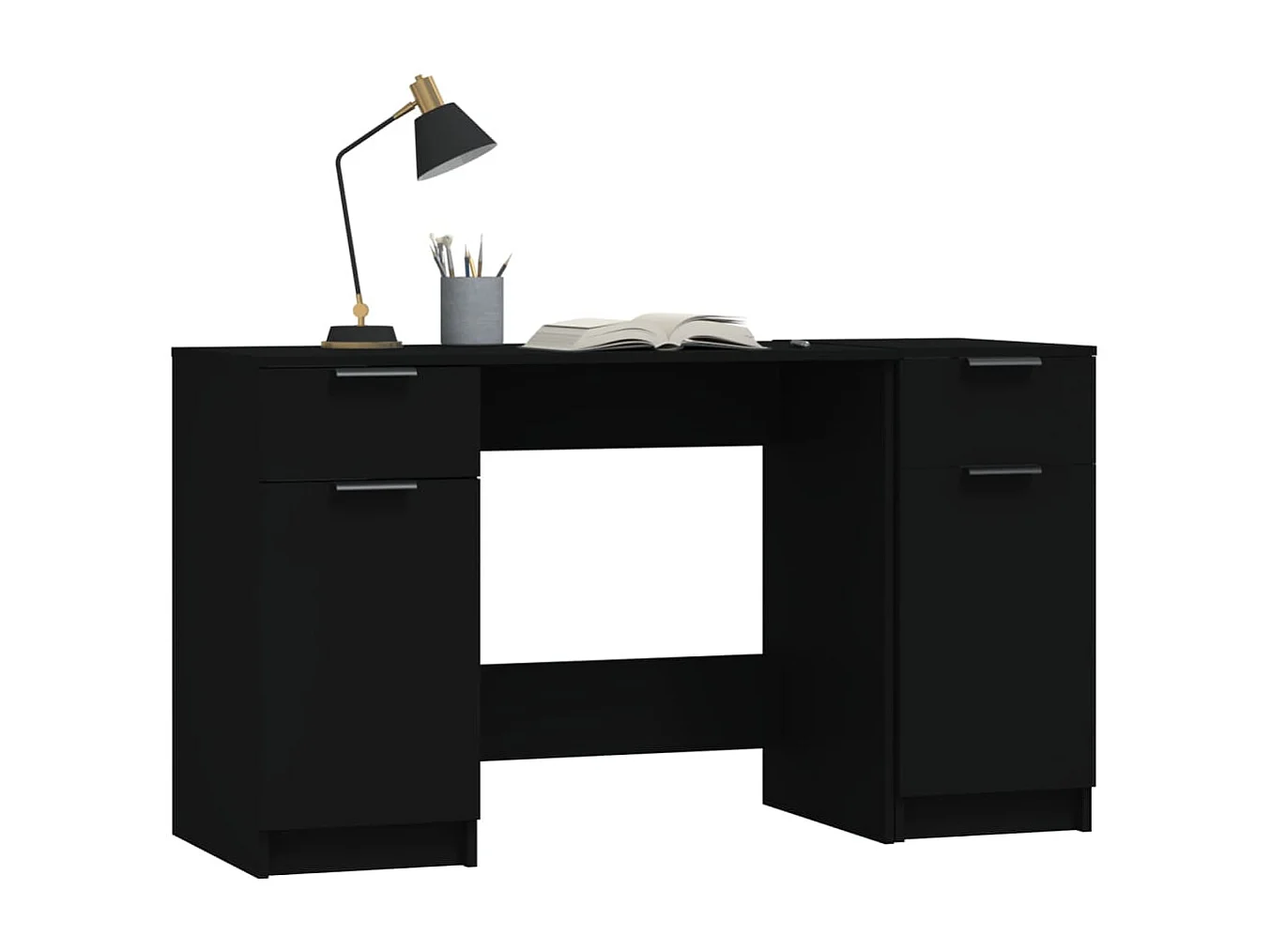 Bureau avec armoire latérale Noir Bois d'ingénierie FR89302