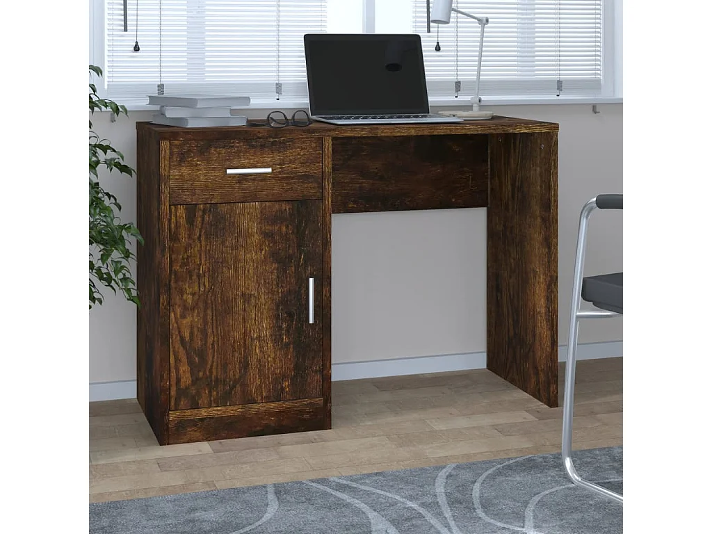 Bureau met kast en lade 100x40x73 cm bewerkt hout gerookt eiken BE218520